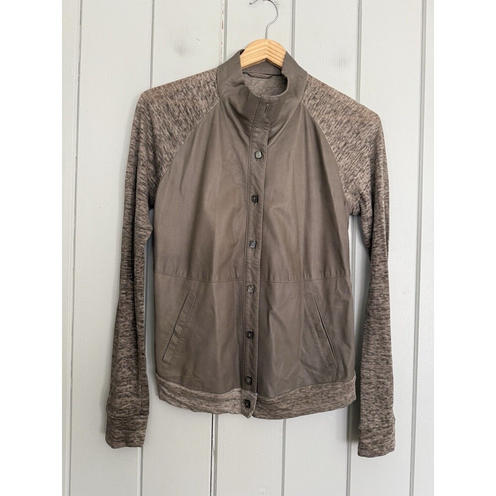 Women's Brogden Leather Front Top Gray Brown Button Front Linen